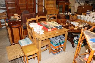 A pine table and four matching chairs - one AF