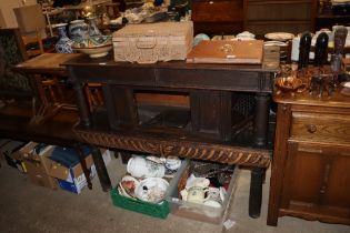 An early oak two tier buffet, the upper section fi