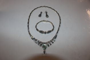 A Sterling silver and abalone shell necklace, brac