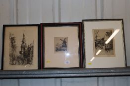 Two pencil signed engravings depicting watermill a