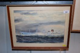 R.D. Carris, watercolour of Canterbury Star at sea