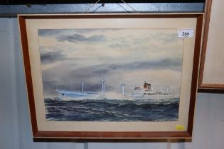 R.D. Carris, watercolour of Canterbury Star at sea