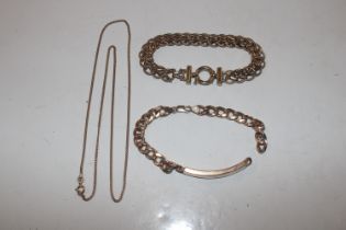 A 9ct gold necklace; a 9ct gold ID bracelet AF and