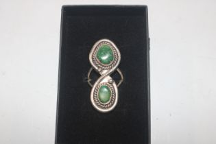 A vintage American / Indian silver and green turqu