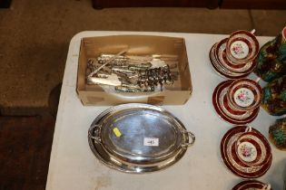 A box of silver handled cutlery, toast racks and s