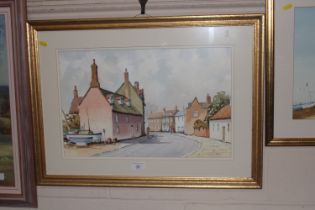 E Packard, watercolour study of street scene in Wo