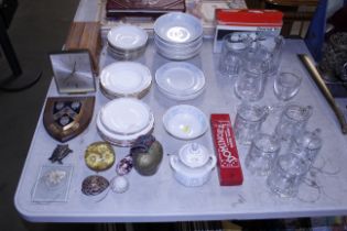 A collection of various tea ware, glassware and do