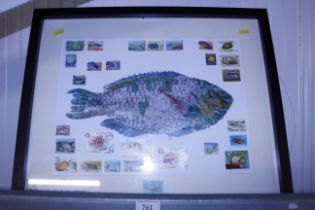 An exotic fish stamp collage