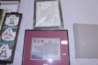 A coloured map of Dorset and an unframed map of Ea