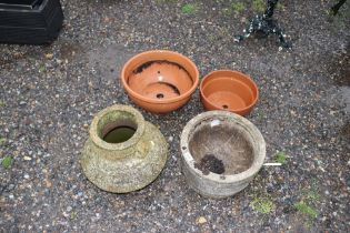 Four various garden pots