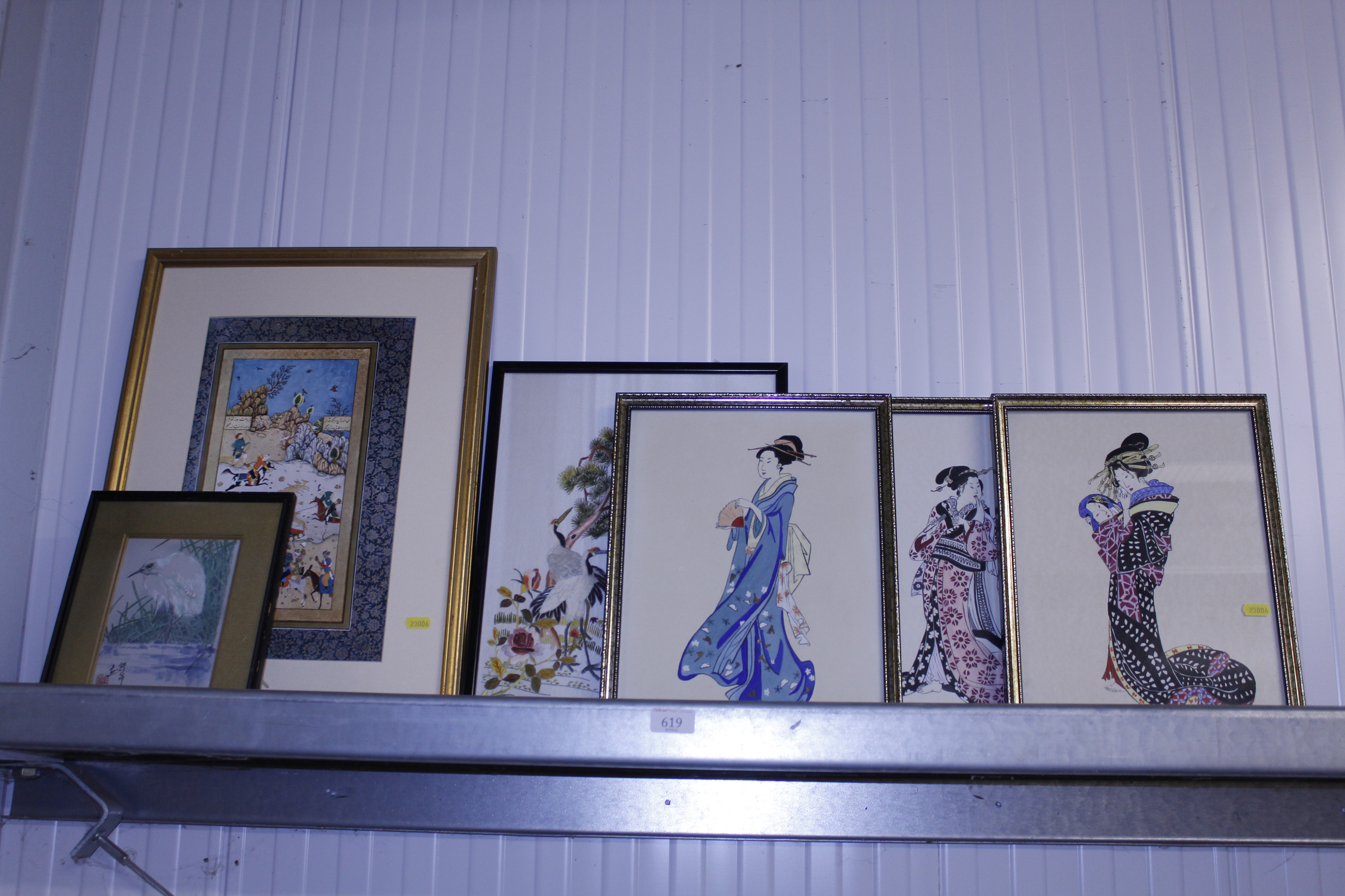 A collection of Oriental watercolours, prints and embroideries