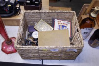 A box of various vintage items including a toffee