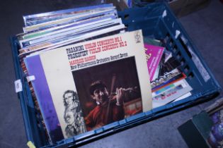 A box of various classical records and theatre pro