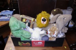 A box of miscellaneous soft toys