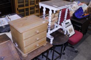 Two oak barley twist occasional tables, a Victoria