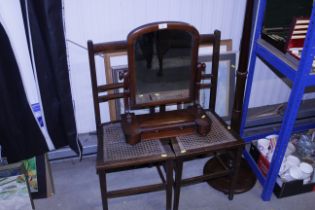 A pair of Edwardian cane seated bedroom chairs; a