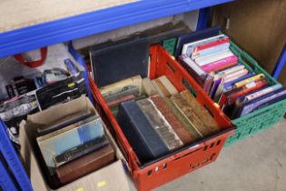 Three boxes and a bag of miscellaneous books