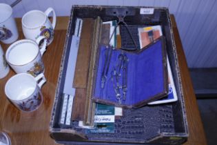 A vintage stationery tray and contents of drawing