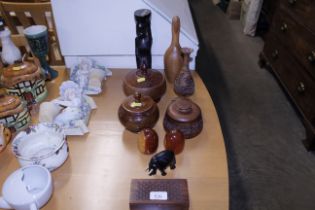 A collection of various decorative wooden items