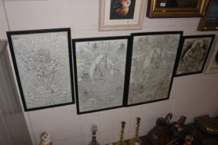 Four framed Tibetan Tangka block prints