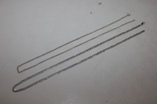 An Italian Sterling silver flat link 20" chain; an