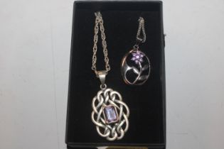 Two Sterling silver and amethyst pendant necklaces