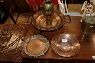 A Tamco brass vase; white metal inlaid copper bowl