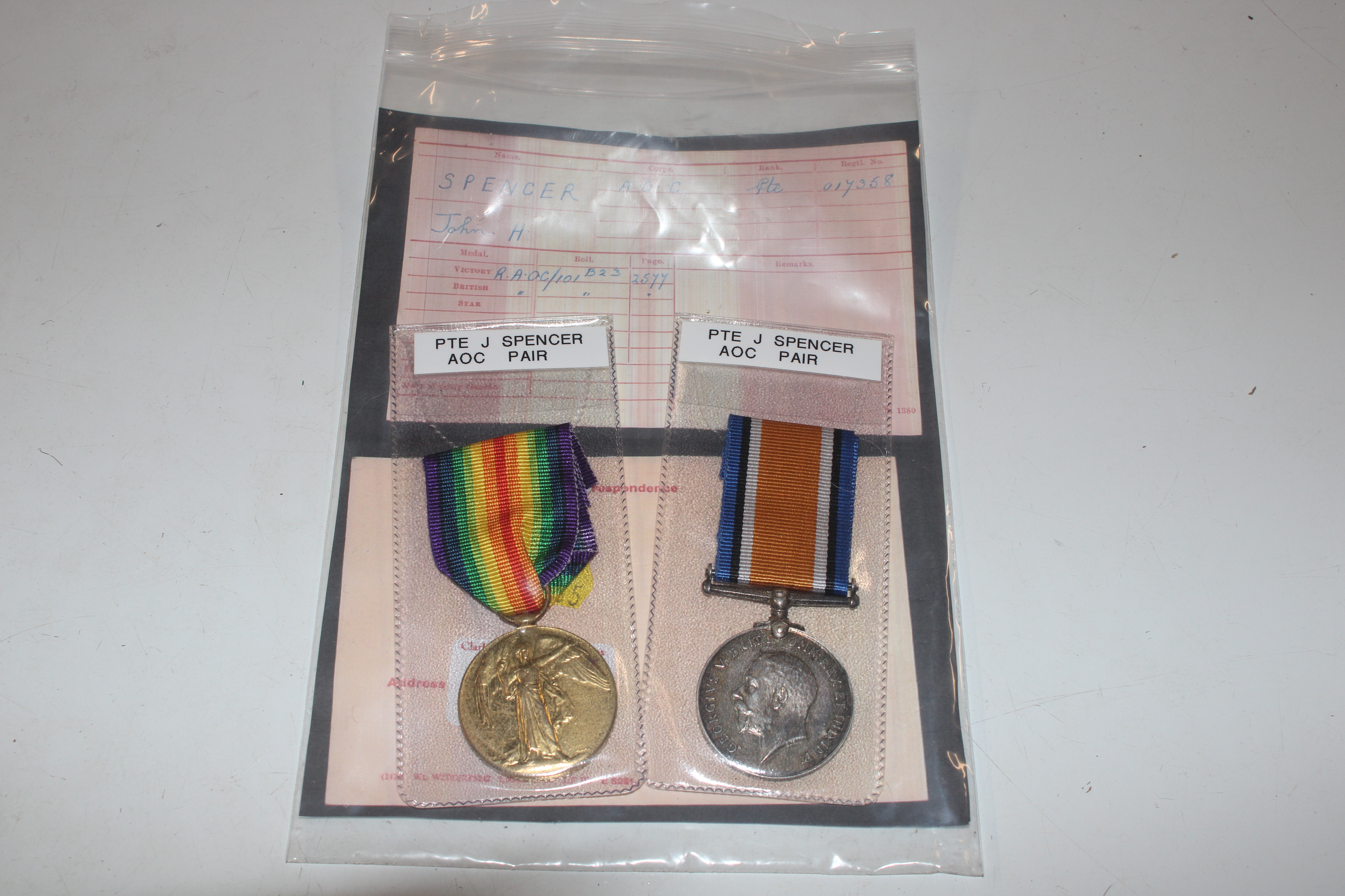 BWM and Victory medals to 7358 Pvt. J.H. Spencer A