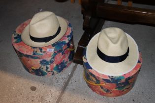 Two Panama hats and boxes, size 56 and 58