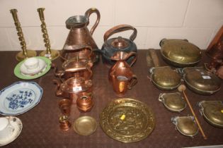 A collection of brass and copper to include a gall