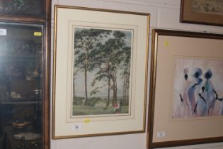 A gilt framed watercolour study of figures with at