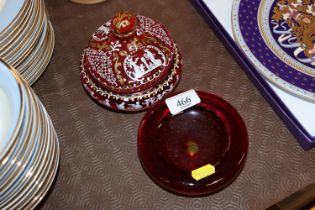 A red glass powder bowl and bubble glass bowl