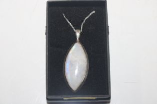 A Sterling silver and moonstone pendant hung to a