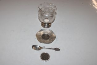 A cut glass salt glazed vase; a silver Rifle Club