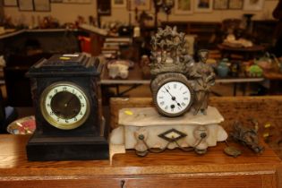 A figural mantel clock AF together with a Victoria