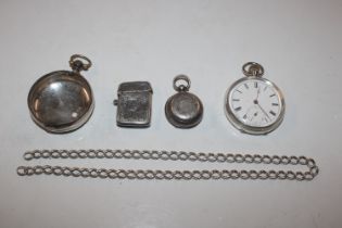 A silver cased pocket watch; a silver pocket watch