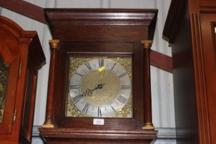 An oak long case clock, having brass dial, inscrib