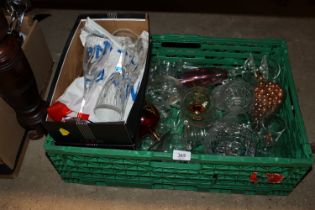 A box of various cut glass and other glassware