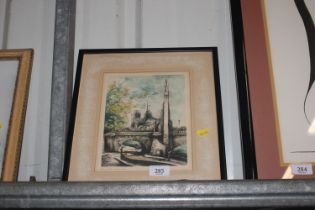 A pencil signed coloured print depicting Eau Forte