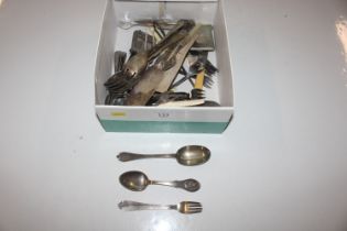 A silver spoon approx. 46gms; and a box containing various silver plated cutlery etc.