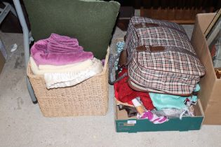 A box, bag and basket of various materials etc