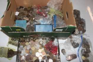 A box containing various British and World coins