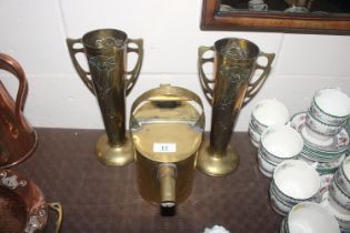 A Benham & Froud brass watering can and a pair of