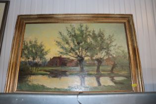 F. Stubbings, oil on board rural scene in gilt fra