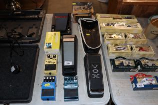 A Vox Wah-Wah guitar pedal, a Morley guitar pedal,