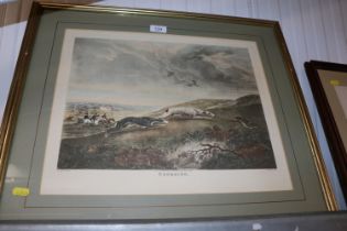 A framed and glazed coloured print "Hare Coursing"