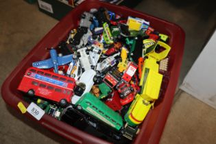 A box of miscellaneous die cast model vehicles