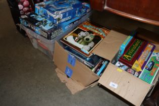 Three boxes of miscellaneous puzzles, games, books