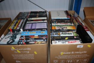 Two boxes of miscellaneous DVDs