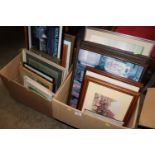 Two boxes of miscellaneous pictures and prints